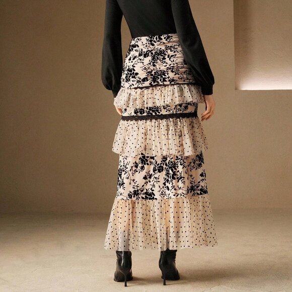 Multicolor Elegant Women's Fitted Maxi Dress with Puff Sleeve - Picture 2 of 7